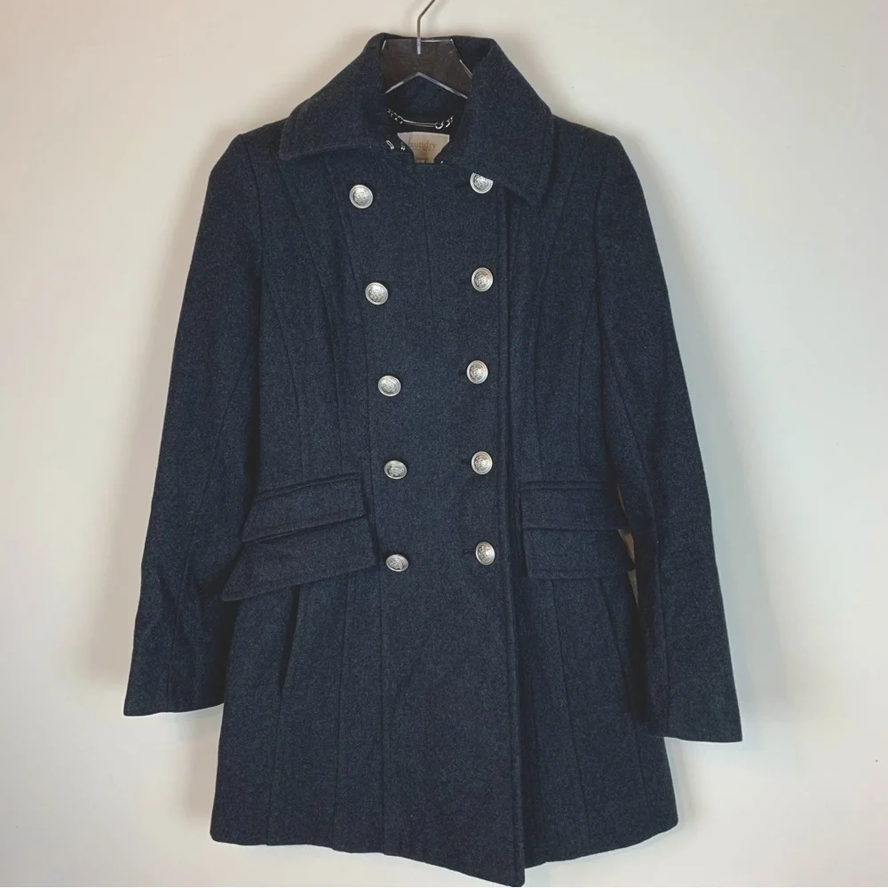 Laundry by Shelli Segal Grey Double Breasted Pea Coat - Sz 2 - Picture 1 of 10